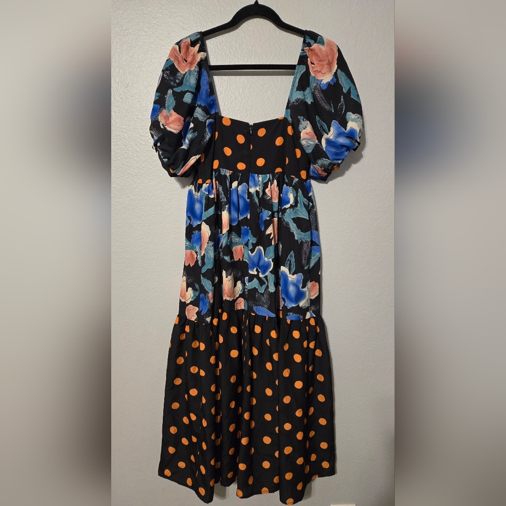 ​Capulet Mixed Print Maxi Dress Floral Polka Dot Tiered Puff Sleeve Size XS - Picture 9 of 16